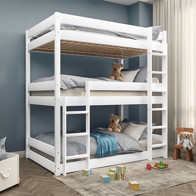 Triple Bunk Beds Kids Children High Sleeper Pine 3FT Single Wooden Bed  Frame UK