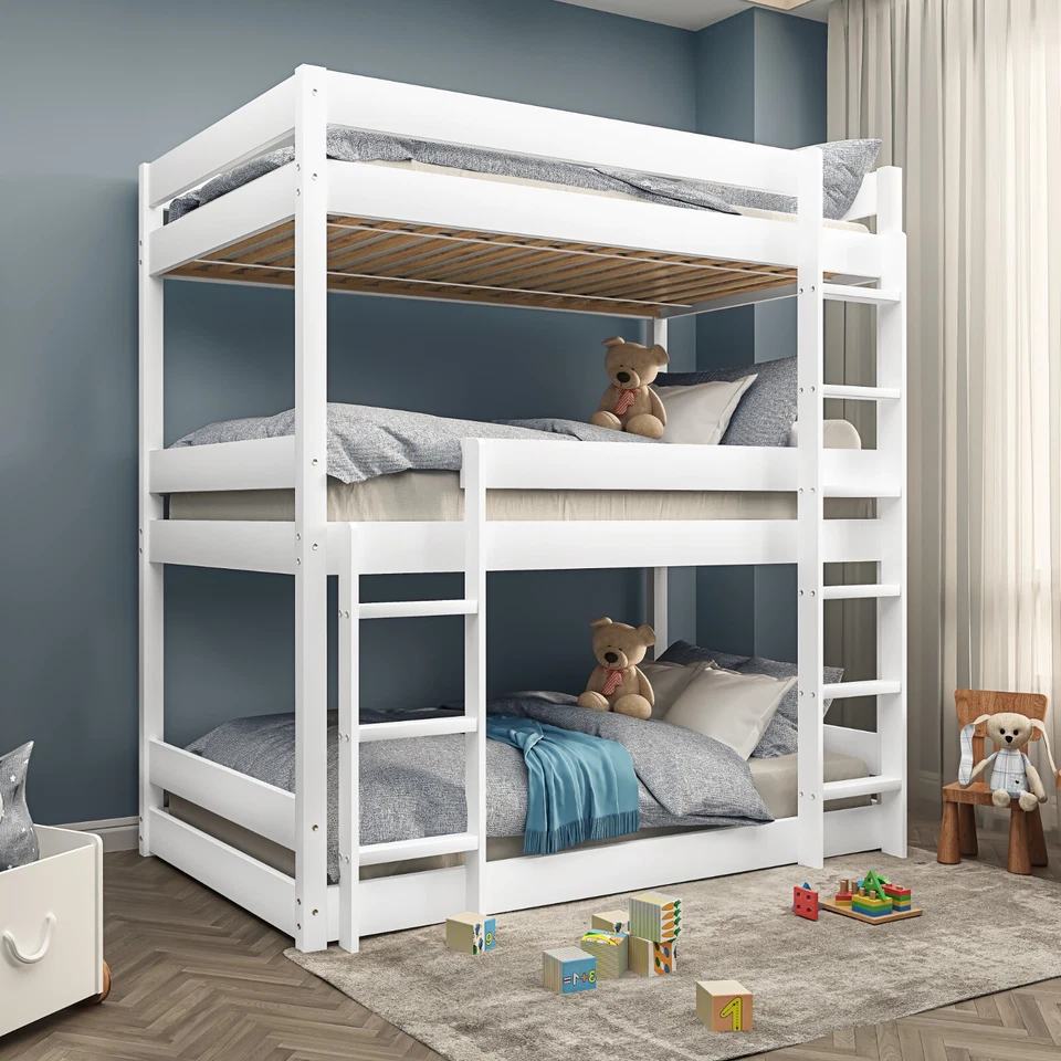 Triple Bunk Beds Kids Children High Sleeper Pine 3FT Single Wooden Bed Frame