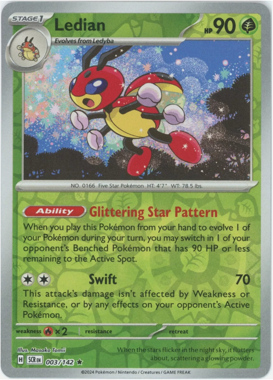 Pokemon - Ledian - 003/142 - Reverse Holo Rare - Stellar Crown - NM/M - NEW