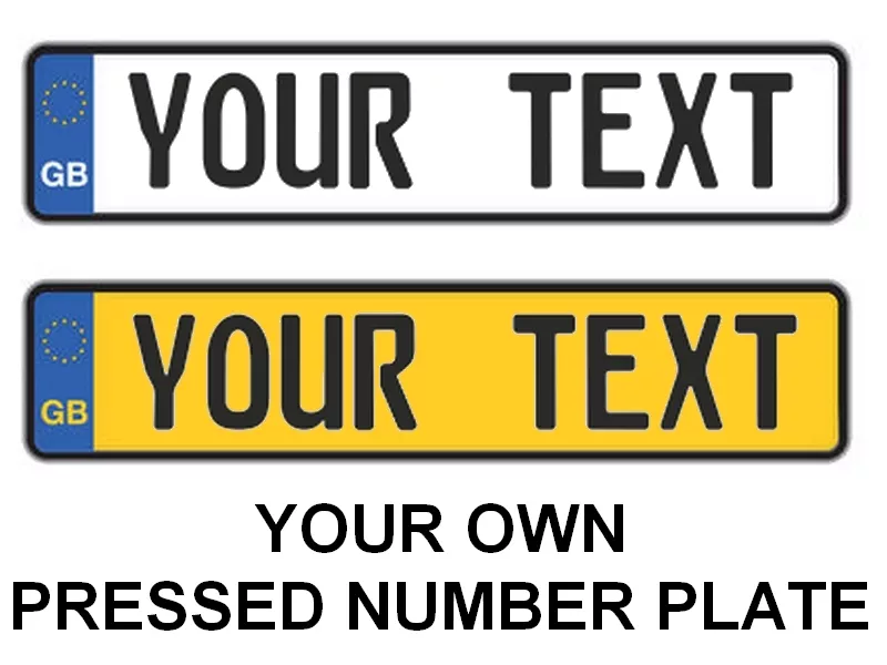 Custom ENGLISH UK GB EURO license plate YELLOW WHITE Customized OWN  PERSONALIZE