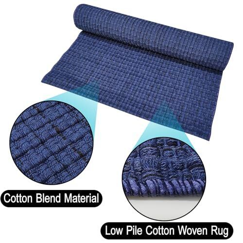Boho Rug 2 x 3 ft Front Door Cotton Rugs Mat Washable Kitchen 2‘x 3‘ Blue - Picture 7 of 7