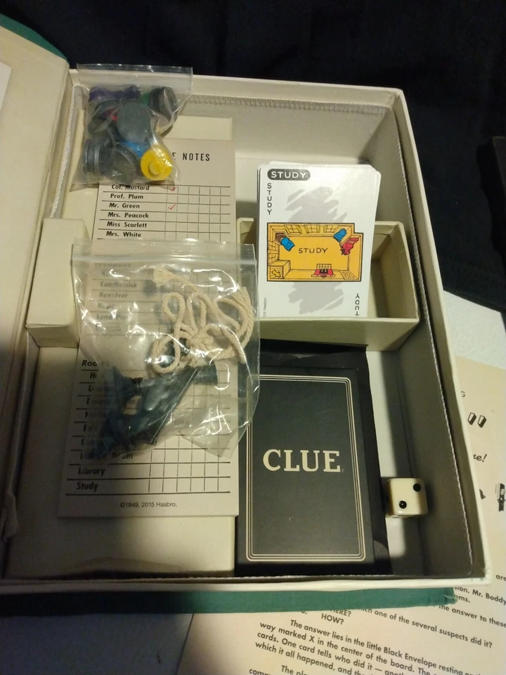 CLUE Vintage Book Edition Fabric cover Board Game 2015 Complete Playable  - Image 3 of 4