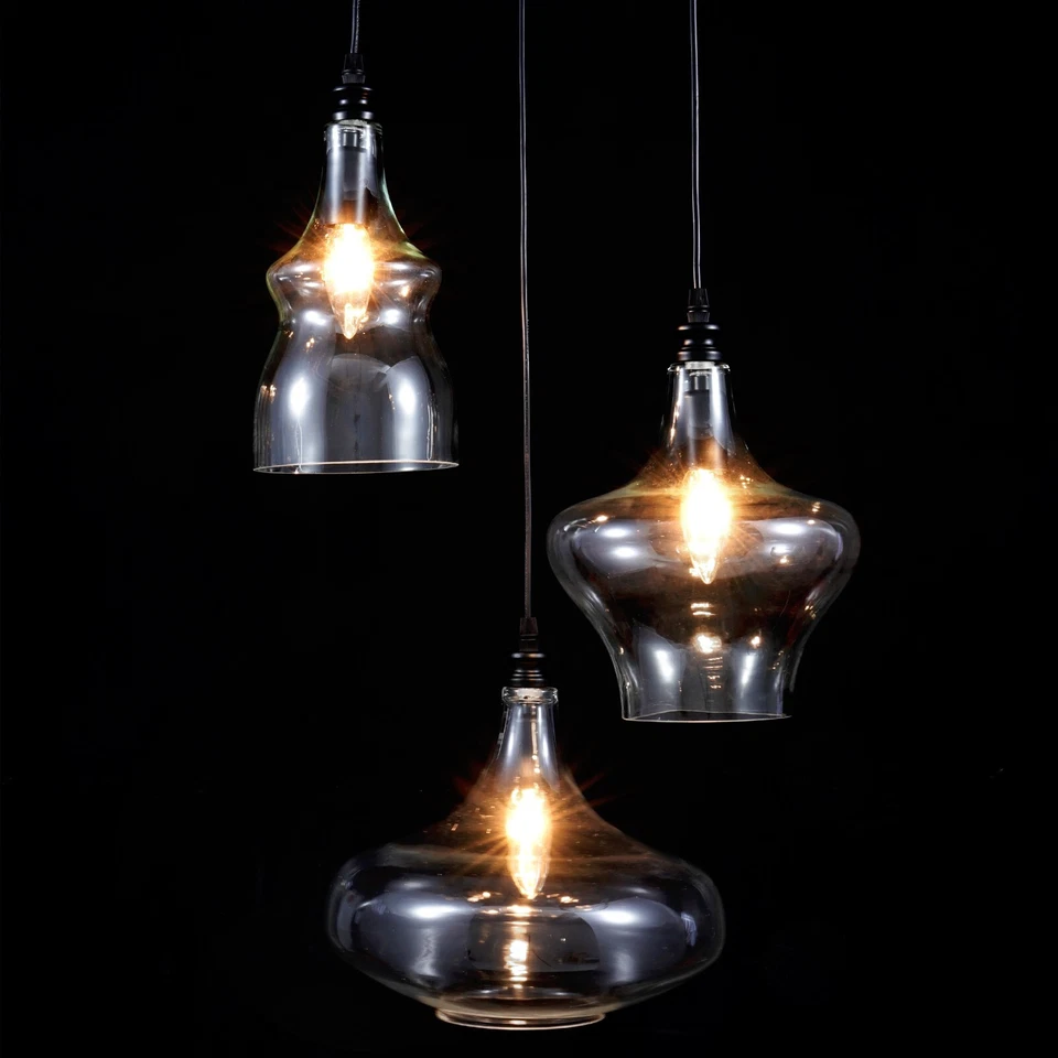 Lámparas colgantes de vidrio transparente irregular con racimo de 3 luces accesorios de techo Foto 3 de 4