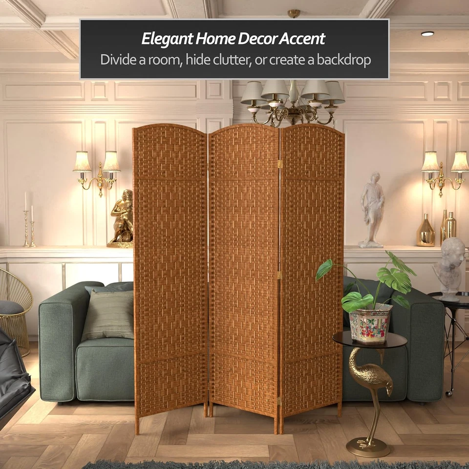 6 pies Divisor de habitación de 3 paneles de fibra tejido diamante alto beige oscuro Foto 2 de 4