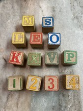 Lot of 13 Vintage Wooden Toy ABC Blocks