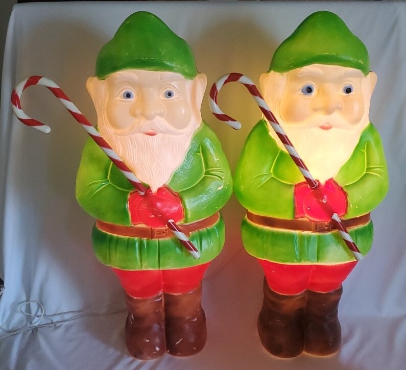 2 Blow Mold Christmas Elf 28" Union Don Featherstone Leprechaun Gnome