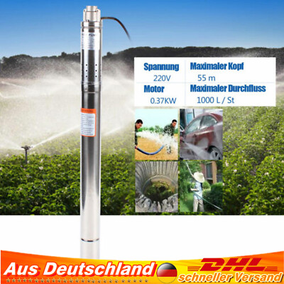 Stainless Steel 370W Submersible Pump 2'' Deep Well Pump Garden Water Pump