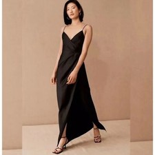 BHLDN Anthropologie Freya Satin Charmeuse Dress Black