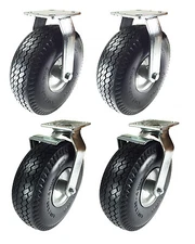 10" x 3-1/2" Pneumatic Wheel Caster(Foam-Flat Free) 2 Rigids & 2 Swivels w/Brake