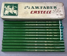 AW Faber Castell Drawing Pencils w/Tin Case-7 Green-4 Red-9609-9611-Germany