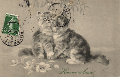 PC CATS, HAPPY YEAR, Vintage Postkarte (b47198)