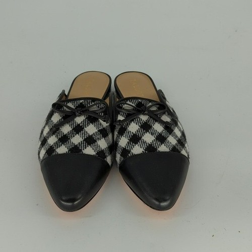Talbots Plaid Pointy Toe Slides Black 8 textile leather bow preppy business - Picture 5 of 9