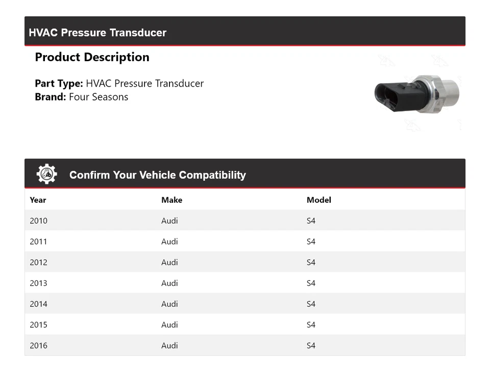 Transductor de presión de climatización para Audi S4 2010-2016 4 estaciones 2011 2012 2013 2014 Foto 2 de 4