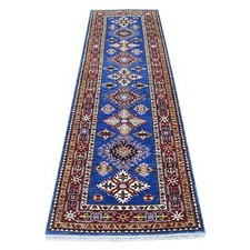 2'7" x 8'7" Blue Super Kazak Tribal Design Hand Knotted Wool Runner Rug R67660
