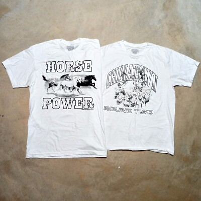 #ad Chinatown Market x Round Two Floral amp; Horse Power T shirt Lot Size Large $24.95