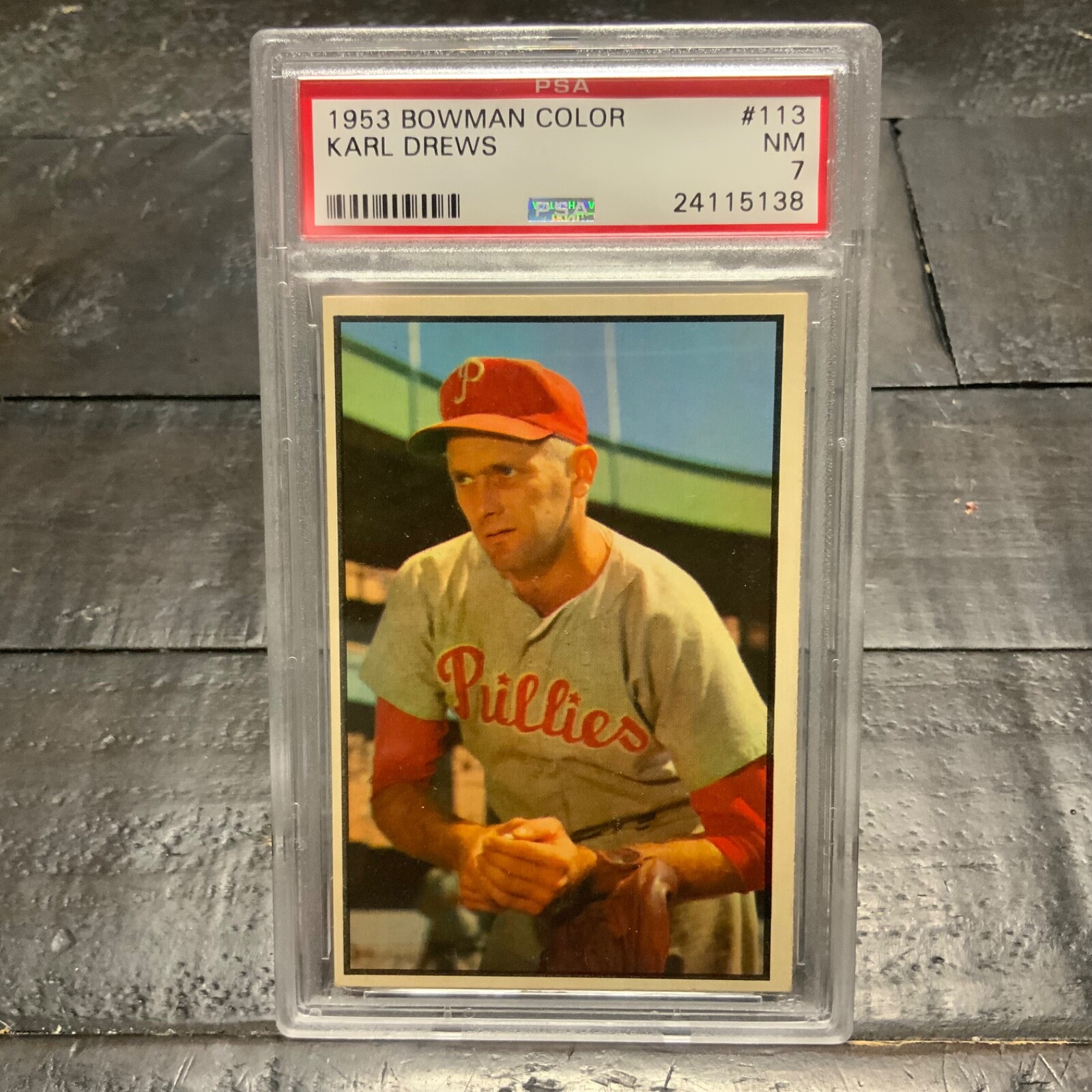 1953 Bowman Color Karl Drews #113 *Phillies* PSA 7 NM