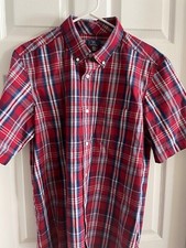 George Shirt Men's L 42/44 Red Blue Plaid Short Sleeve Button Down Pocket