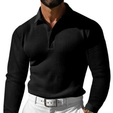 New men's lapel button long sleeved polo shirt for vacation and leisure
