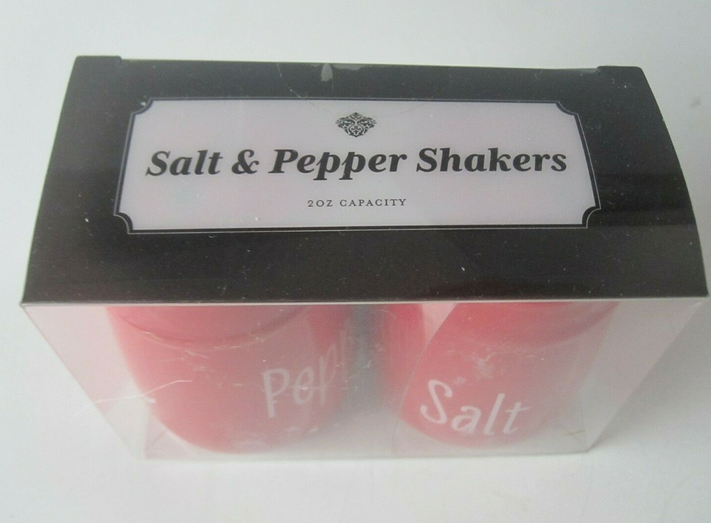 Red Salt and Pepper Contemporary Shakers White Lettering 2 ounce Best Brand