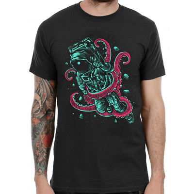 Astronaut Octopus Graphic T Shirt Retro Print Trippy Band DJ Dead Men Top Punk
