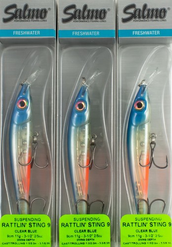 (LOT OF 3) SALMO RATTLIN' STING 9 SUSPENDING 2/5OZ QRS004 CLEAR BLUE B7256