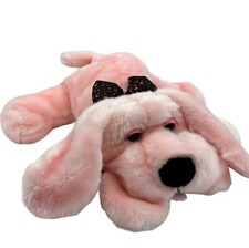 Pink Hound Dog Valentine Puppy Plush in Heart Bow Sad Lidded Eye Stuffed Animal