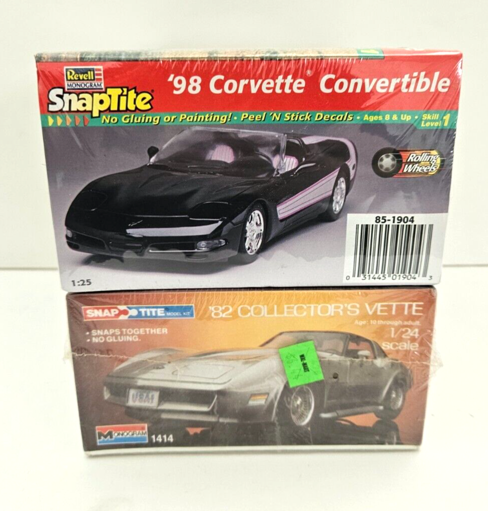 2X LOT 1/25 REVELL '98 CORVETTE CONVERTIBLE SNAP + MONOGRAM '82