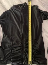 Lucy Womens Classic Black Stretch Jacket Full Zip Rouched Size L