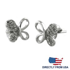 Sterling Silver Fashion Women's Stud Earrings Cubic Zirconia Half Pave Butterfly