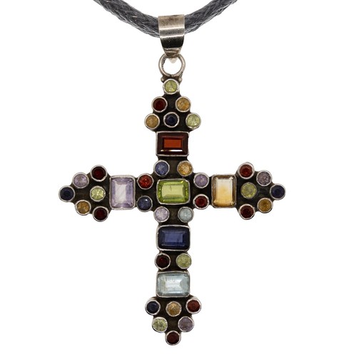 REAL Gemstone Cross Pendant 925 Sterling Silver Religion Heraldic Knights - 第 2/4 張圖片
