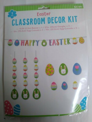 9.5 ft. Happy Easter Classroom Decor kit Banner with Egg cutouts