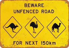 METAL SIGN - Beware Kangaroos, Ostriches and Camels - Vintage Look Reproduction