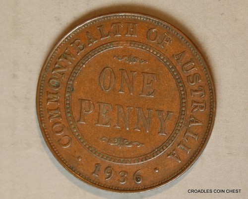 * 1936 PENNY NICE TONE 8 PROUD PEARLS FULL DIAMOND AUSTRALIA BRONZE COIN #CGK50 - Picture 6 of 8