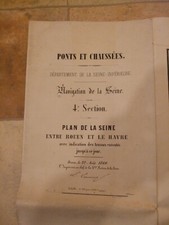 carte Plan de la Seine entre Rouen et le Havre 1860  indication travaux exécutés