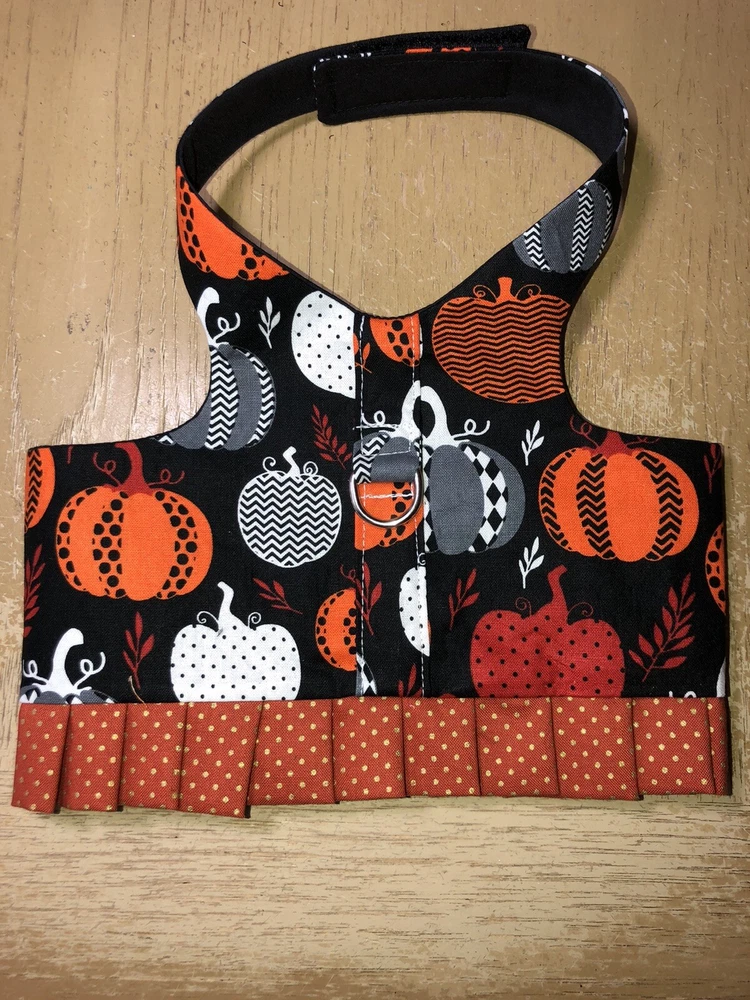 Dog Harness vest Handmade Orange Black White Pumpkin Fall XXS 2496