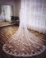21v Elegant 3m Bridal Embroidered Lace Work Edge White Wedding Veil w Comb