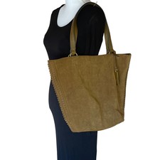 Vince Camuto Suza Tote Shoulder Bag Brown Leather Suede Pumpernickle Bucket