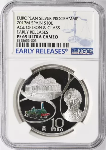 2017M Spain Silver 10 EURO-AGE OF IRON & GLASS NGC PF 69 - Ultra Cameo, Top Pop!