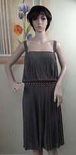 NINE WEST almond spaghetti strap bead waistline asymmetrical hem pleat dress,20W