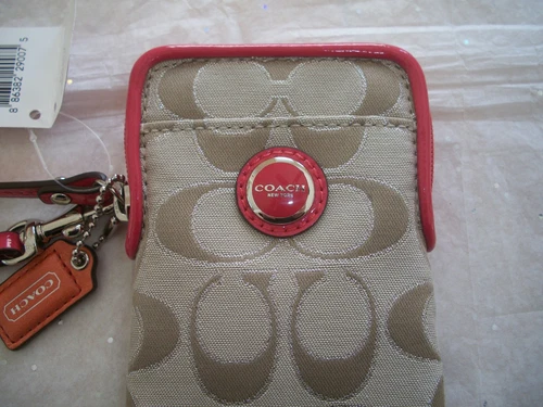 TELEFONO FOTOCAMERA COACH SIGNATURE MULTIUSO CUSTODIA UNIVERSALE ROSA SCARLATTO NUOVO CON ETICHETTE 62516