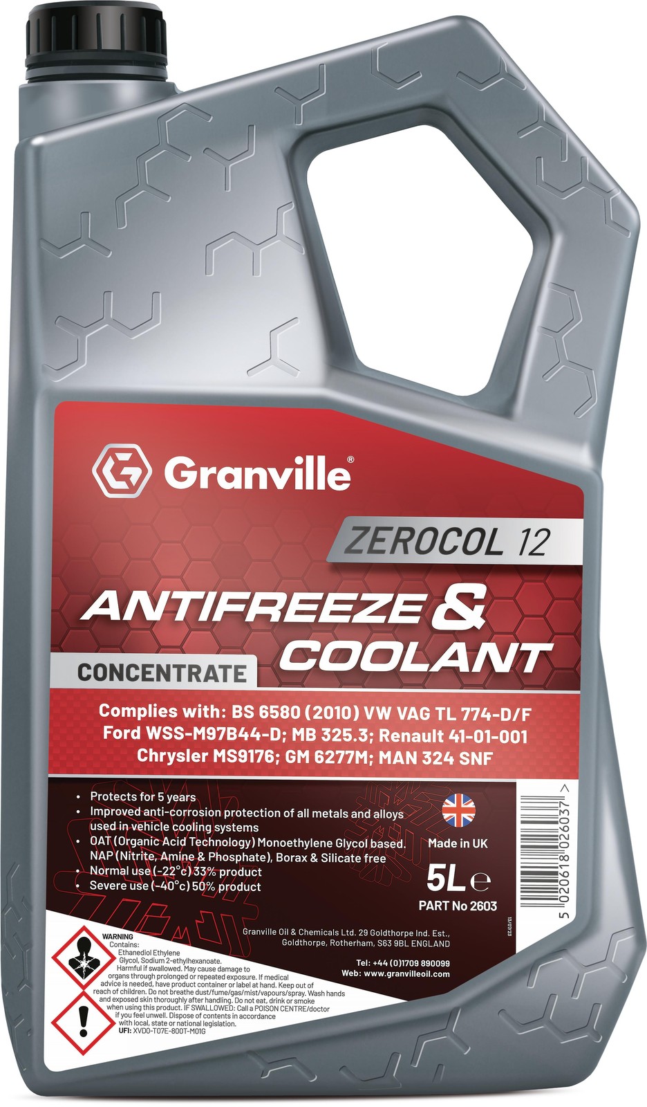 Granville 2603 Zerocol 12 Red Antifreeze 5 Litre Single