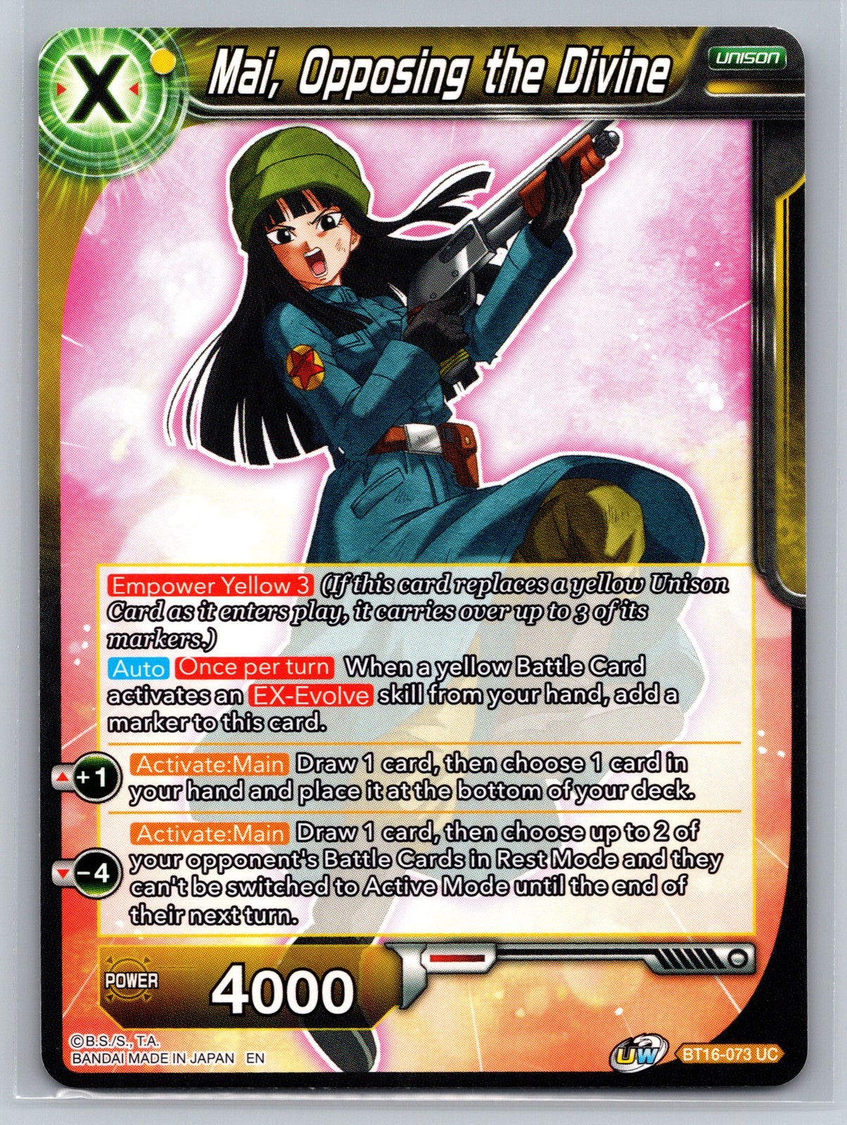 Mai Opposing the Divine BT16-073 UC Dragon Ball Super Card Game Yellow Unison