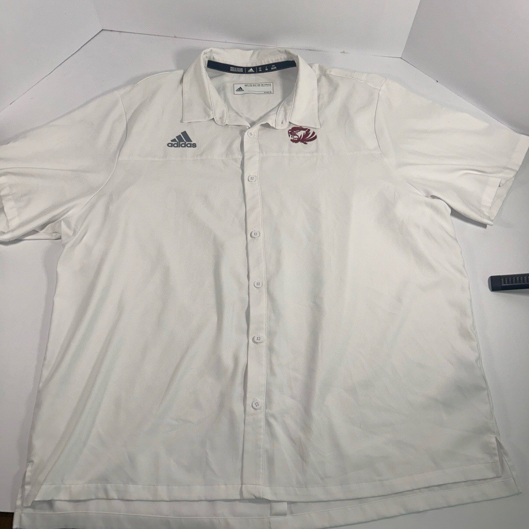 Adidas Polo Shirt Mens Size 2XL White w/ maroon Tigers Logo Athletic Fanwear thumbnail 4