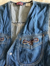 Brand Male Denim Jean Vest 60s 70s Vintage Pearl Snap Size Medium Embroidered