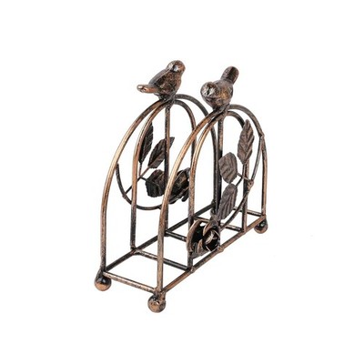 Metal Vintage Bronze Painting Dual Birds & Rose Napkin Holder/Tabletop Freest...