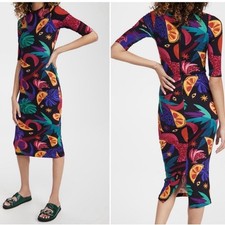 Women's Farm Rio Mystic Jungle Midi Knit Dress S Black Multi-color