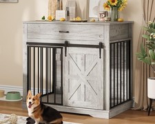 37.8" Dog Crate Furniture Large Dog Kennel Indoor Table with Sliding Barn Door