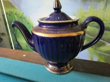 Hall Tea Pot 6 Cups Cobalt Blue Gold Trim 083 Los Angeles [TP5]