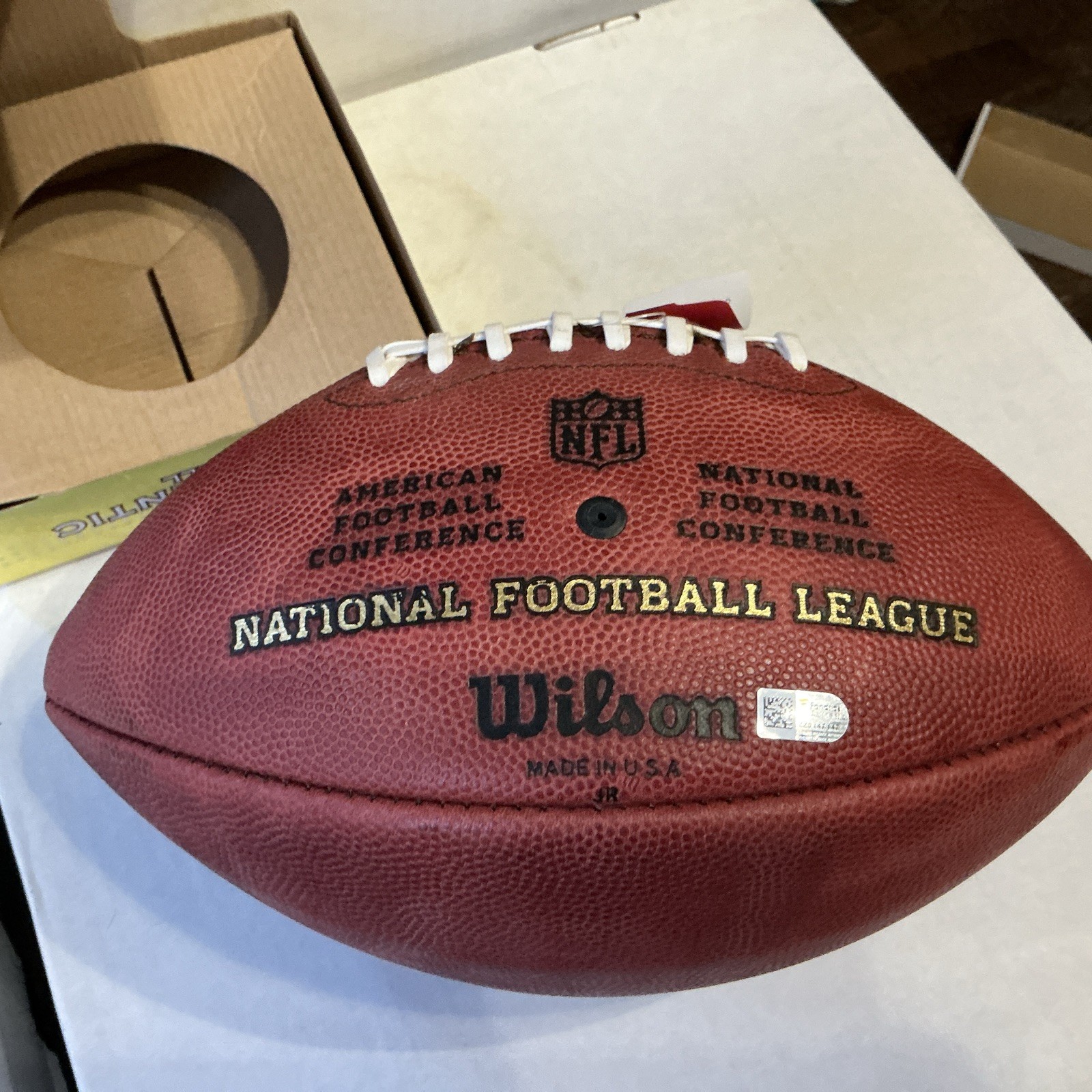 Tom Brady Auto Official NFL Leather Football Patriots "5x SB MVP" Fanatics Holo view 7