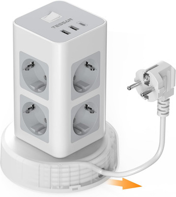 TESSAN Mehrfachsteckdose 8-fach mit USB C Steckdosenturm 2m Kabel